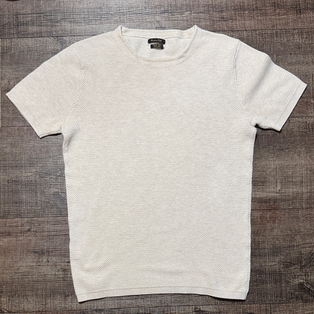 Massimo Dutti Cream Textured Short Sleeve Knit Tee
